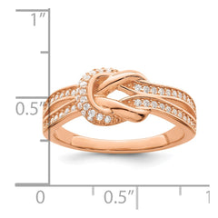 Sterling Silver Polished Rose-tone CZ Knot Ring - 3