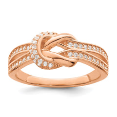 Sterling Silver Polished Rose-tone CZ Knot Ring - 2