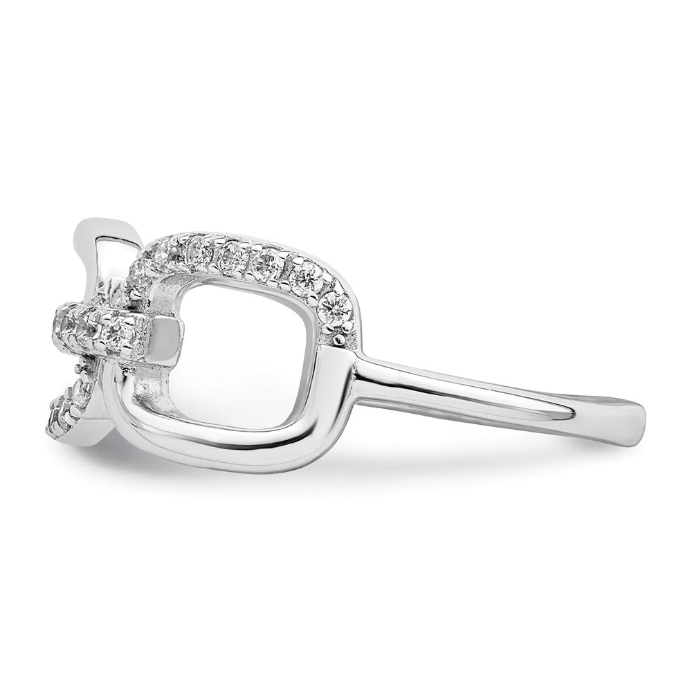 Sterling Silver Rhodium-plated Polished CZ 3 Square Ring - 3