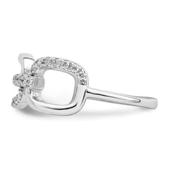 Sterling Silver Rhodium-plated Polished CZ 3 Square Ring - 3