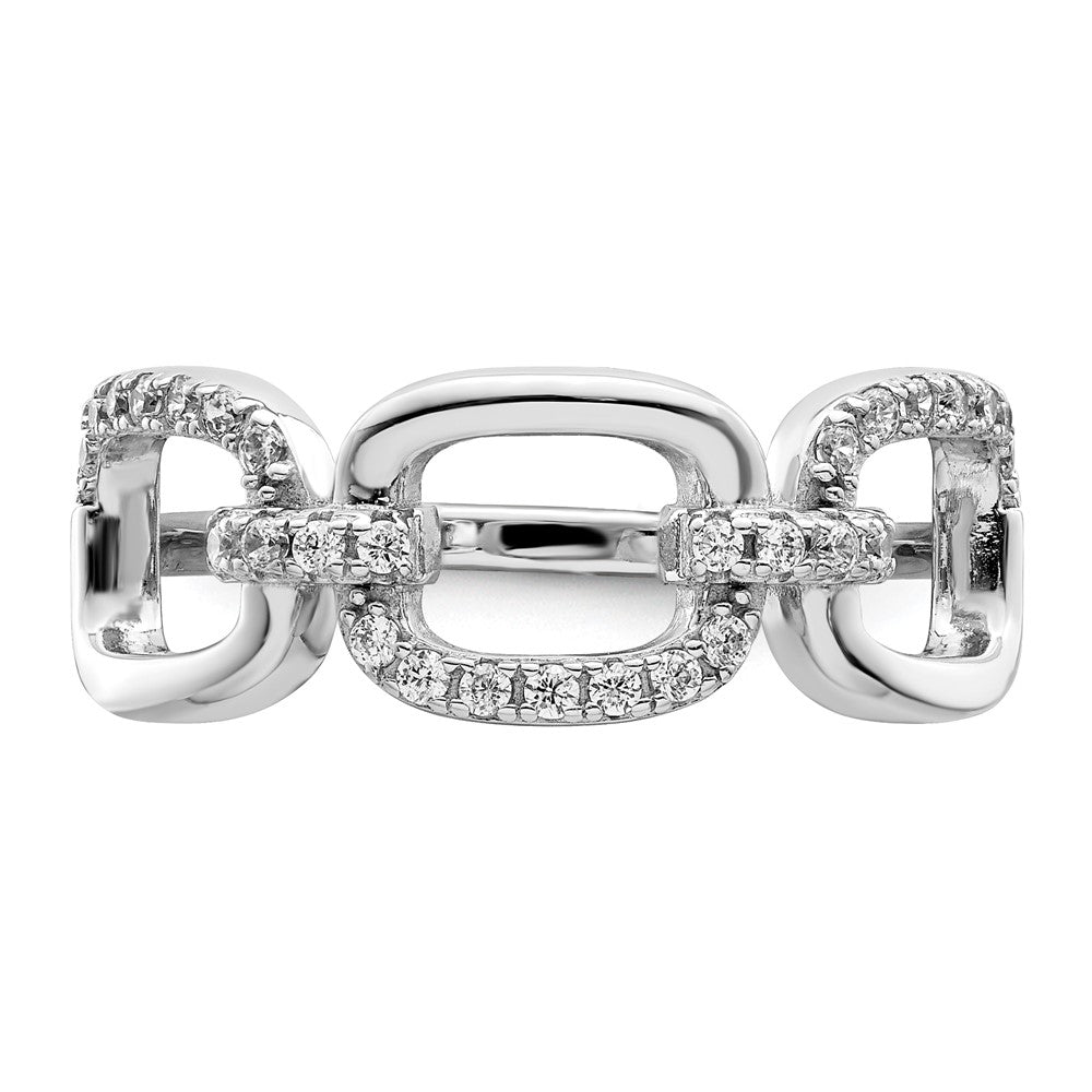 Sterling Silver Rhodium-plated Polished CZ 3 Square Ring - 3