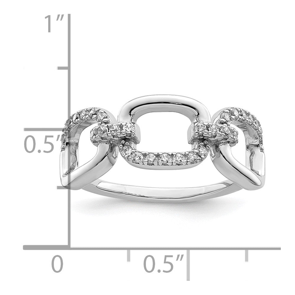 Sterling Silver Rhodium-plated Polished CZ 3 Square Ring - 3