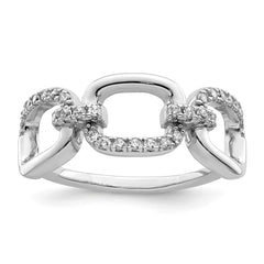 Sterling Silver Rhodium-plated Polished CZ 3 Square Ring - 3