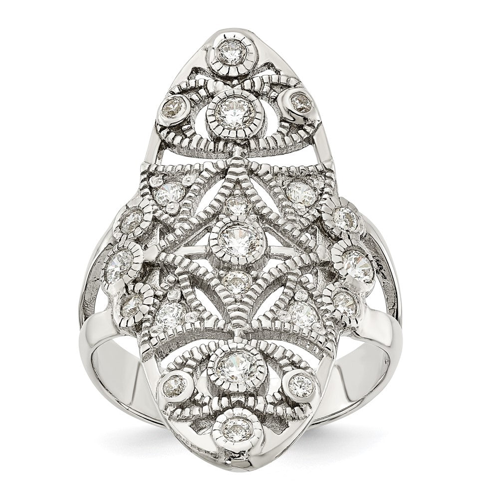 Sterling Silver Polished Fancy CZ Ring - 2