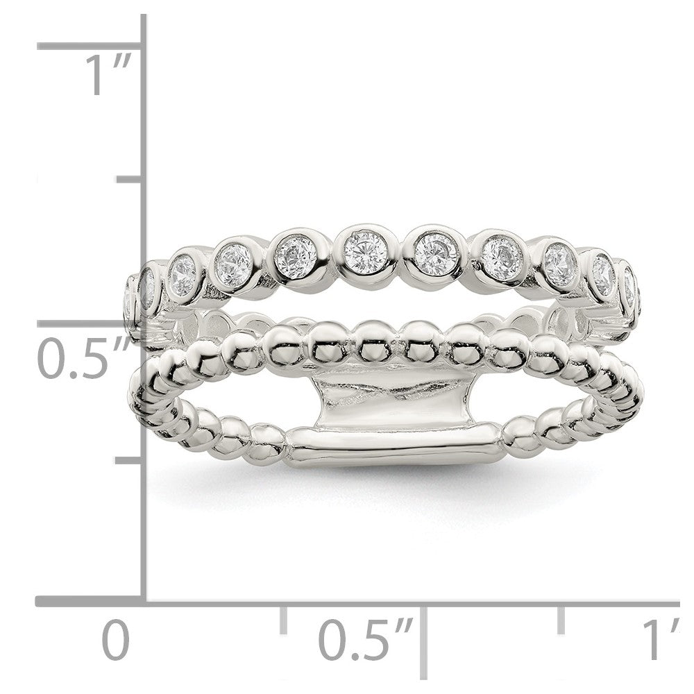 Double Fancy Sterling Silver Polished CZ Beaded Double Fancy Ring – LIV Jewelers