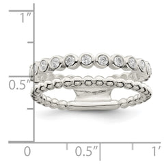 Sterling Silver Polished CZ Beaded Double Fancy Ring - 3