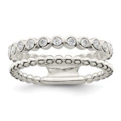 Sterling Silver Polished CZ Beaded Double Fancy Ring - 3