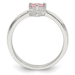 Sterling Silver Pink Trillion CZ and White CZ Ring Set - 3
