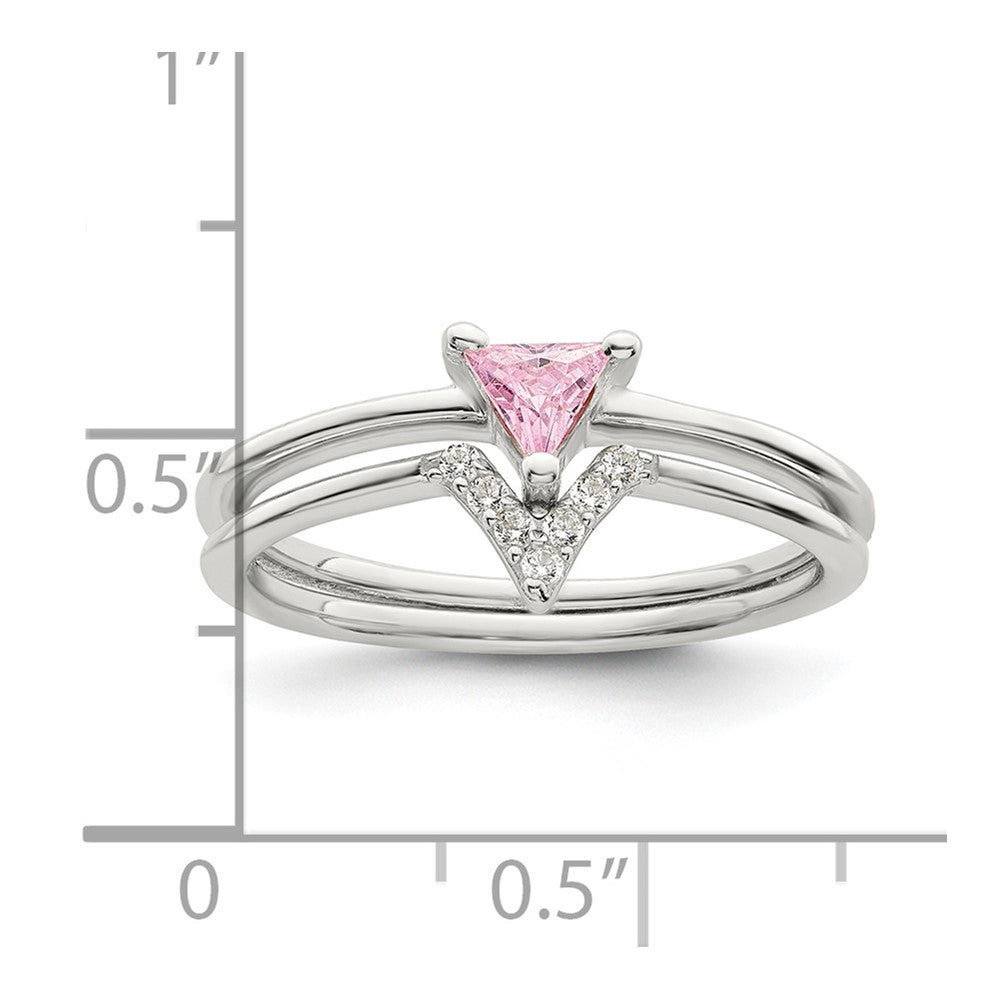 Sterling Silver Pink Trillion CZ and White CZ Ring Set - 3
