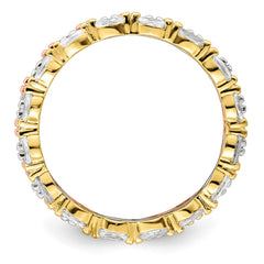 Sterling Silver Rose & Gold-tone Marquise CZ Eternity 3 Ring Set - 3