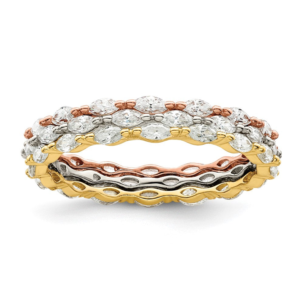 Sterling Silver Rose & Gold-tone Marquise CZ Eternity 3 Ring Set - 3