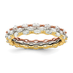 Sterling Silver Rose & Gold-tone Marquise CZ Eternity 3 Ring Set - 3