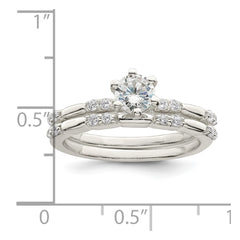Sterling Silver Polished CZ Wedding Ring Set - 3
