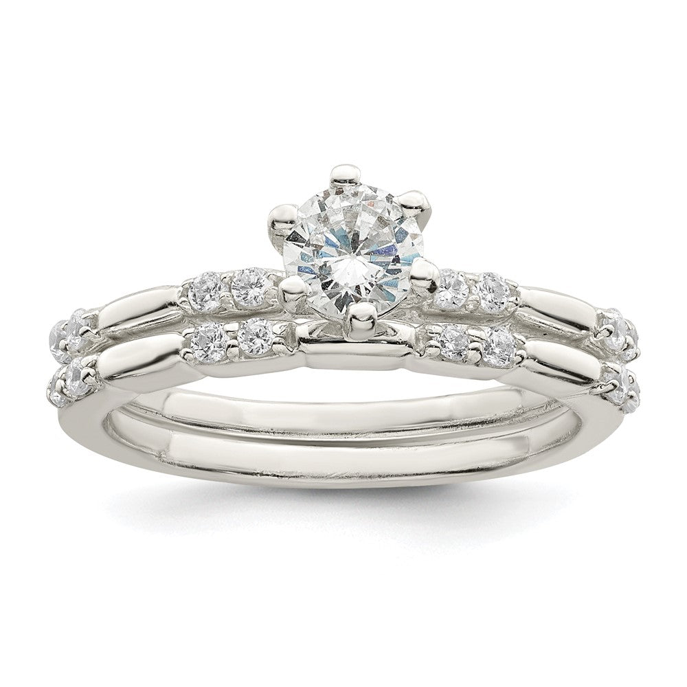 Sterling Silver Polished CZ Wedding Ring Set - 3