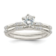 Sterling Silver Polished CZ Wedding Ring Set - 3