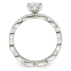 Sterling Silver Polished CZ Wedding Ring Set - 4