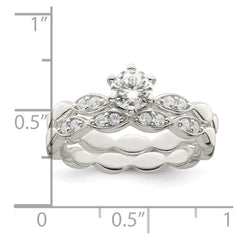 Sterling Silver Polished CZ Wedding Ring Set - 4