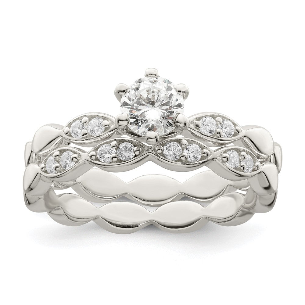 Sterling Silver Polished CZ Wedding Ring Set - 4