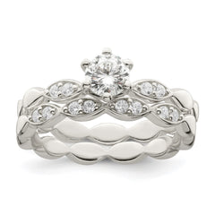 Sterling Silver Polished CZ Wedding Ring Set - 4