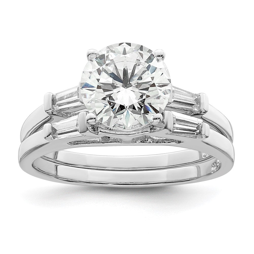 Sterling Silver Rhodium-plated CZ Two Piece Wedding Set Rings - 3