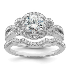 Sterling Silver Rhodium plated 2 piece CZ Bridal Ring Set - 3
