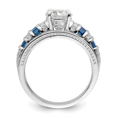 Sterling Silver Rhodium-plated Polished Blue & White CZ Engagement & Band R - 3