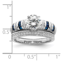 Sterling Silver Rhodium-plated Polished Blue & White CZ Engagement & Band R - 3