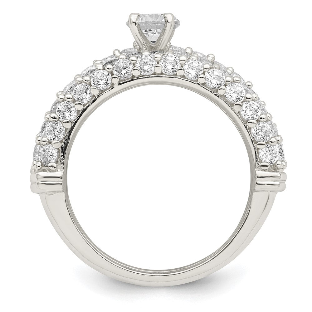 Sterling Silver Polished Pave CZ Wedding Ring Set - 2