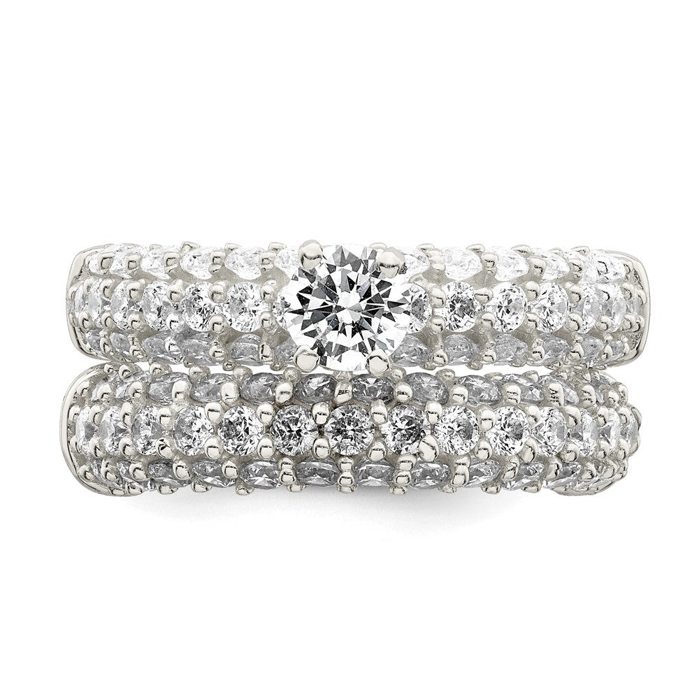 Sterling Silver Polished Pave CZ Wedding Ring Set - 2