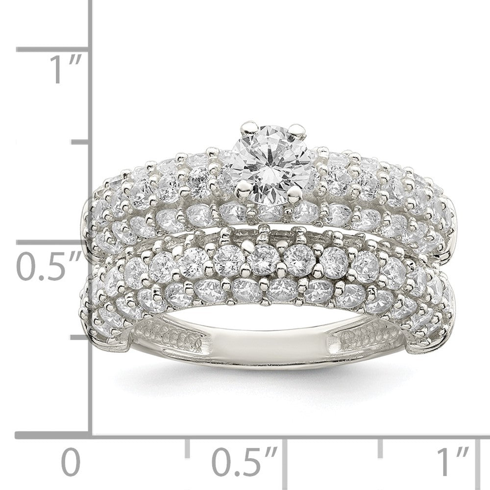 Sterling Silver Polished Pave CZ Wedding Ring Set - 3