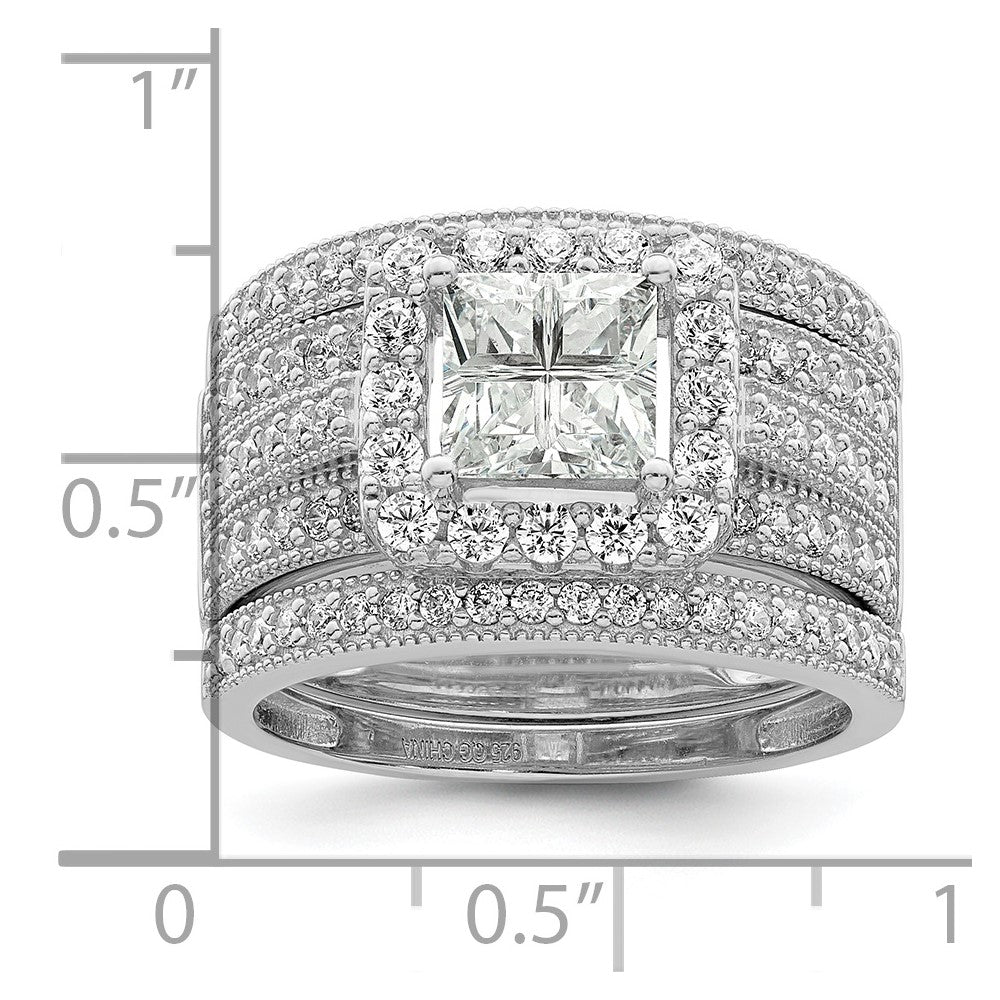 Sterling Silver Rhodium plated CZ 3 piece Bridal Ring Set - 3
