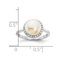 Sterling Silver Rhodium-plated 9-10mm Button White Freshwater Cultured Pearl and CZ Ring - 2