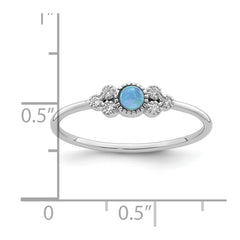 Sterling Silver Rhodium-plated Polished Lab Created Blue Opal Ring - 2
