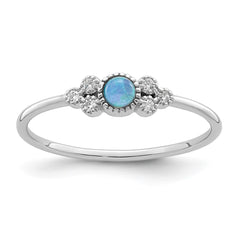 Sterling Silver Rhodium-plated Polished Lab Created Blue Opal Ring - 2