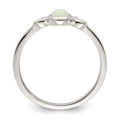 Sterling Silver Polished CZ and White Created Opal Ring - 2
