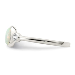 Sterling Silver Polished CZ and White Created Opal Ring - 2