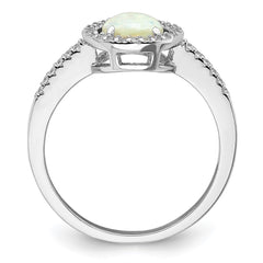 Sterling Silver Rhodium-plated Polished White Created Opal CZ Halo Ring - 3