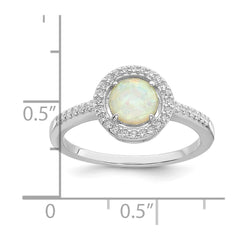 Sterling Silver Rhodium-plated Polished White Created Opal CZ Halo Ring - 3