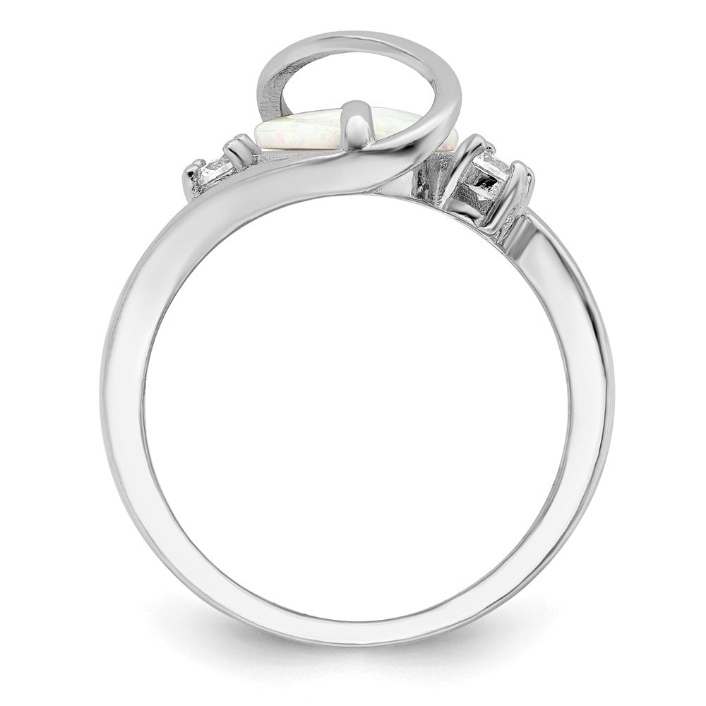 Sterling Silver Rhodium-plated White Created Opal & CZ Twist Ring - 2