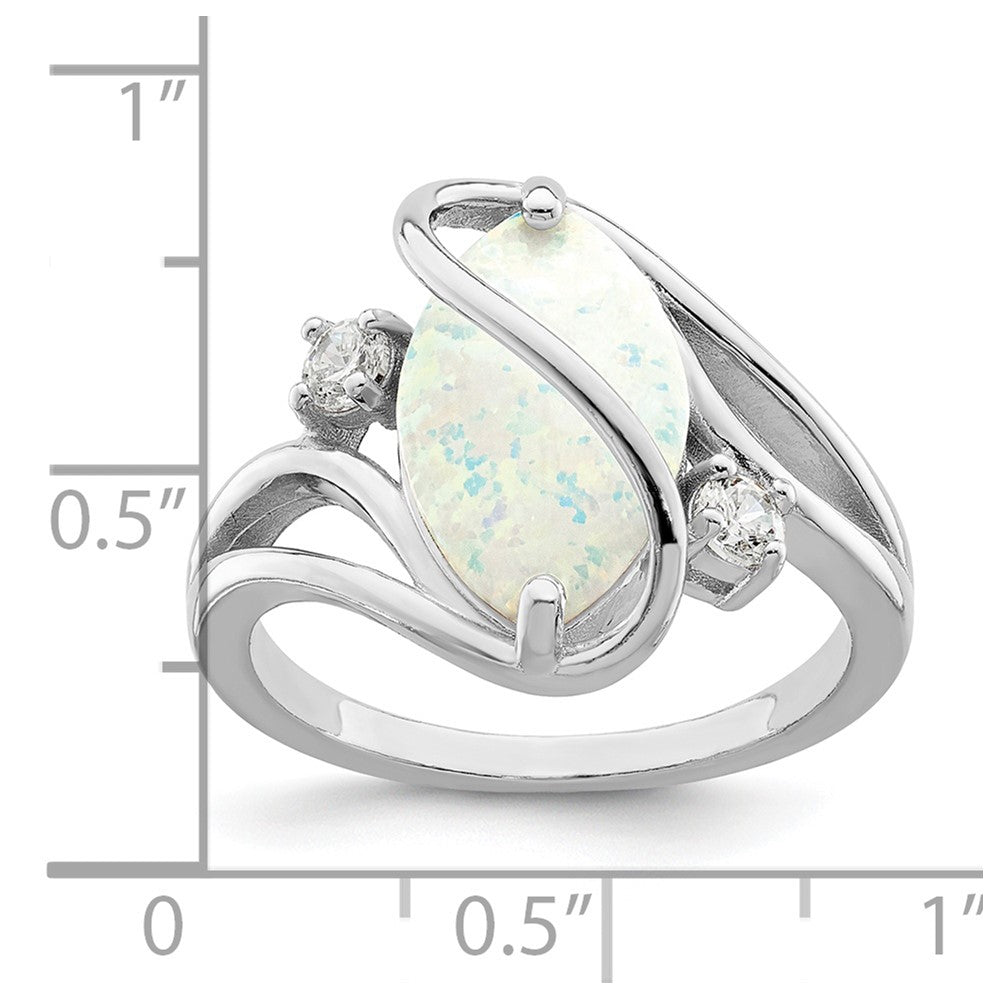 Sterling Silver Rhodium-plated White Created Opal & CZ Twist Ring - 3