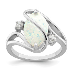 Sterling Silver Rhodium-plated White Created Opal & CZ Twist Ring - 3