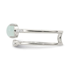Sterling Silver Polished CZ and Light Blue Quartzite Double Ring - 2