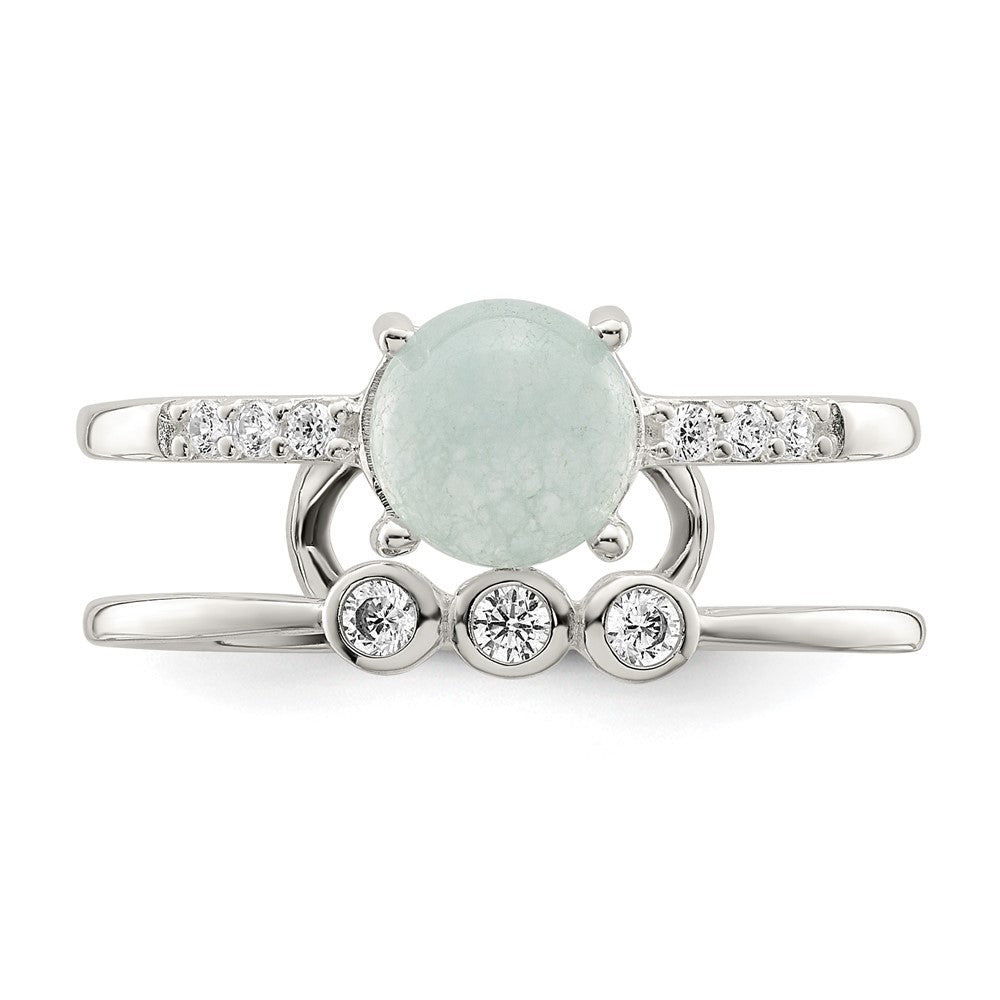 Sterling Silver Polished CZ and Light Blue Quartzite Double Ring - 2