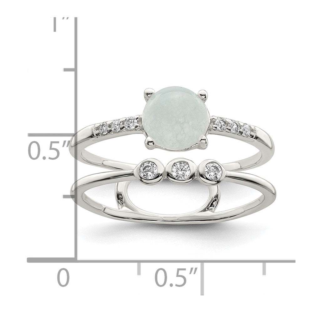 Sterling Silver Polished CZ and Light Blue Quartzite Double Ring - 2