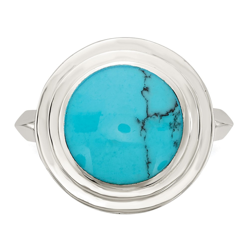 Sterling Silver Polished Round Imitation Turquoise Ring - 3