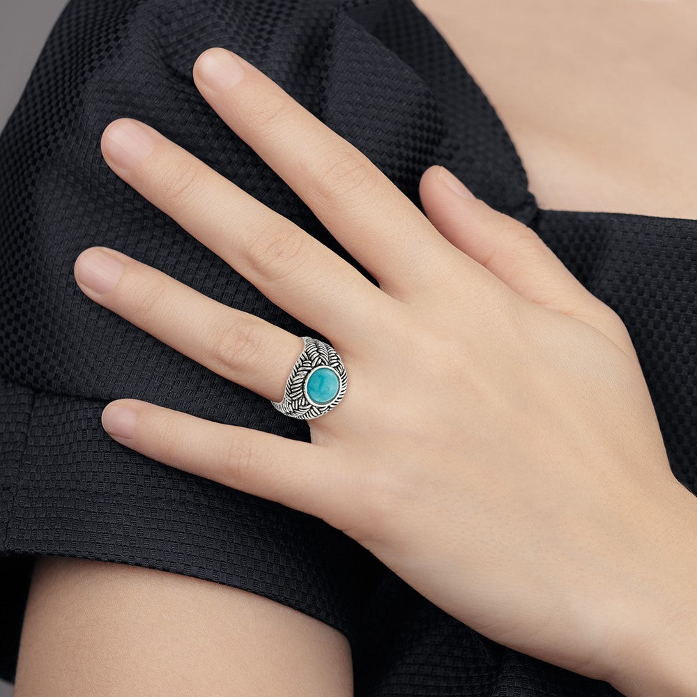 Sterling Silver Oxidized Imitation Turquoise Ring - 3