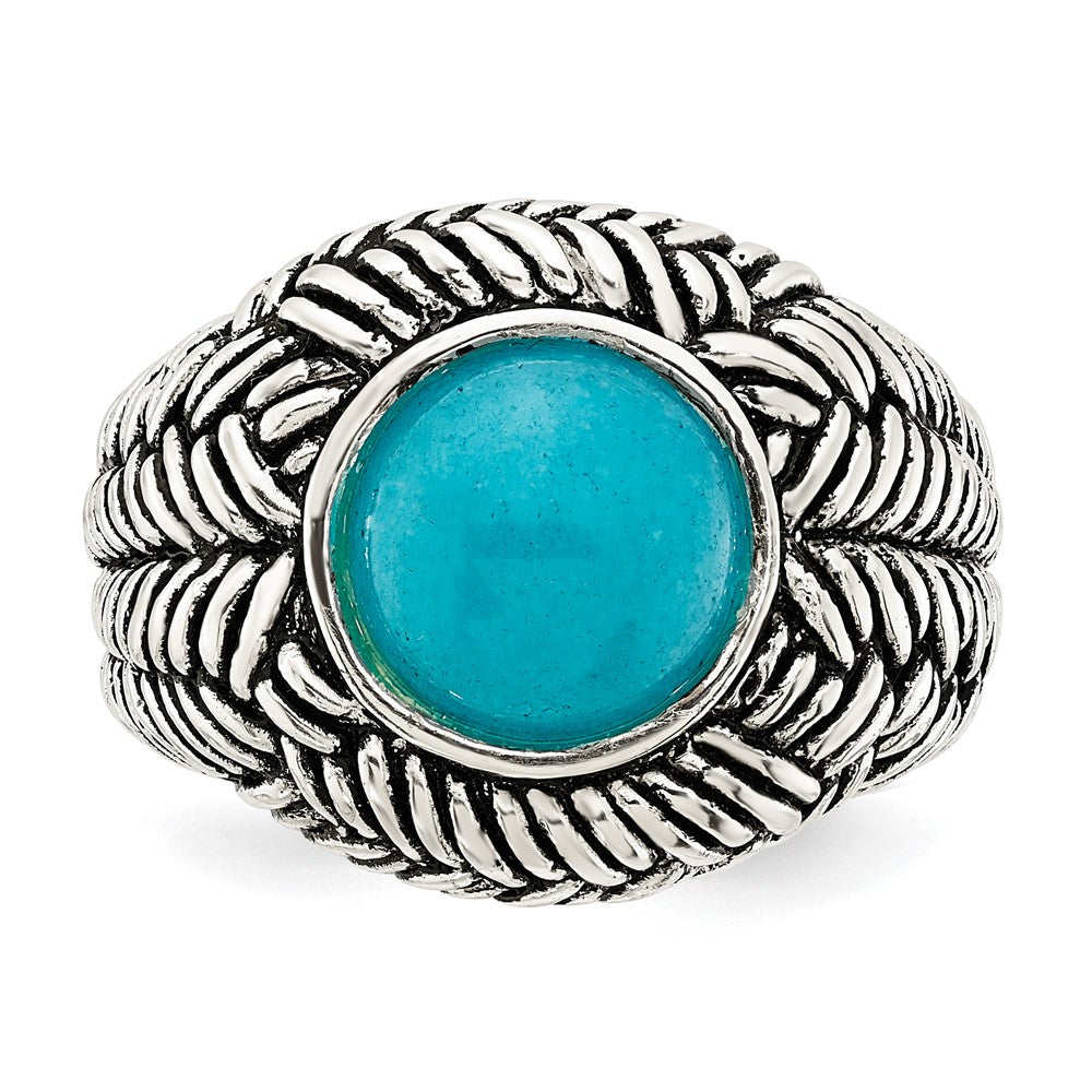 Sterling Silver Oxidized Imitation Turquoise Ring - 3