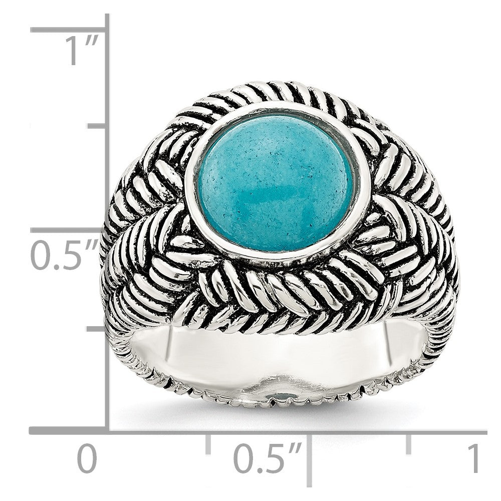 Sterling Silver Oxidized Imitation Turquoise Ring - 3