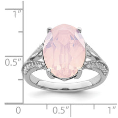 Sterling Silver Rhodium-plated Polished CZ & Pink Crystal Ring - 3