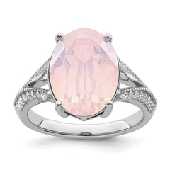 Sterling Silver Rhodium-plated Polished CZ & Pink Crystal Ring - 3